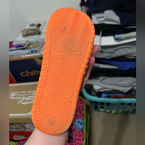 Nike Black and Green Slides with Orange Just Do It Slides - Picture 11 of 12